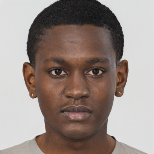 Neutral black young-adult male with short  brown hair and brown eyes