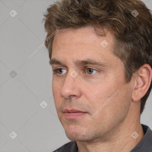 Neutral white adult male with short  brown hair and brown eyes