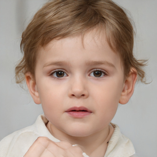 Neutral white child male with medium  brown hair and brown eyes