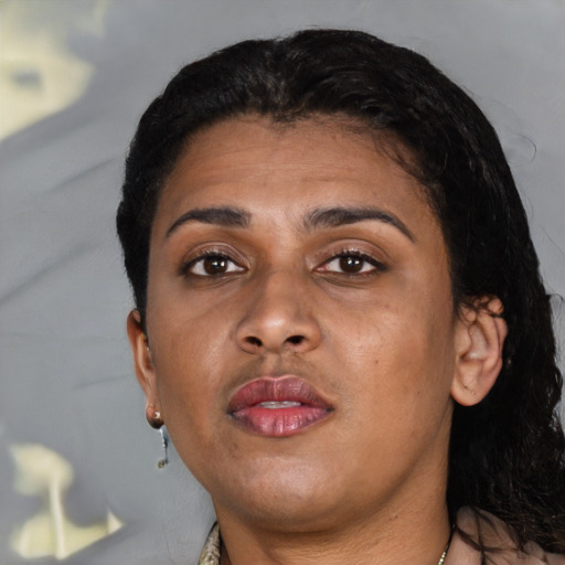Neutral asian young-adult female with short  black hair and brown eyes