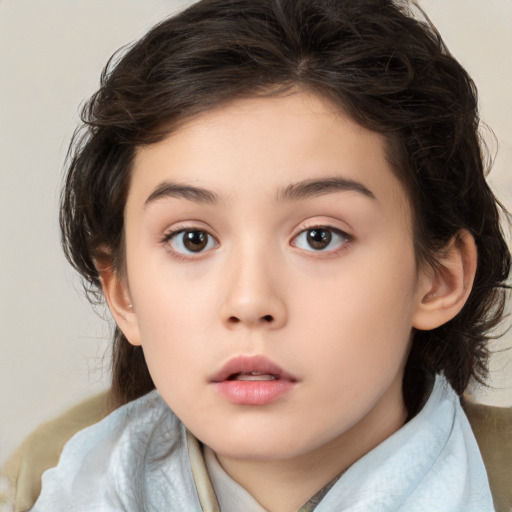 Neutral white child female with medium  brown hair and brown eyes