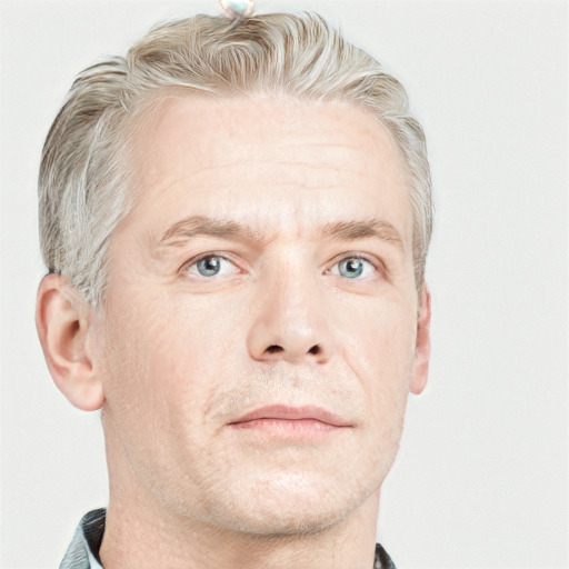 Neutral white adult male with short  brown hair and blue eyes