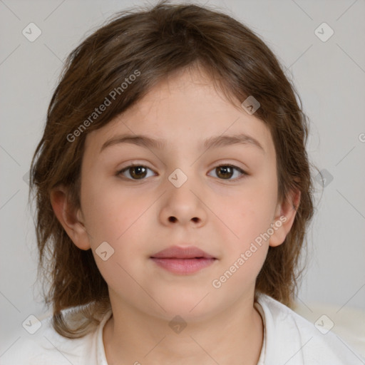 Neutral white child female with medium  brown hair and brown eyes