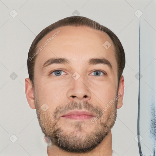 Neutral white adult male with short  brown hair and brown eyes