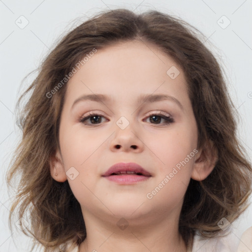 Neutral white child female with medium  brown hair and brown eyes