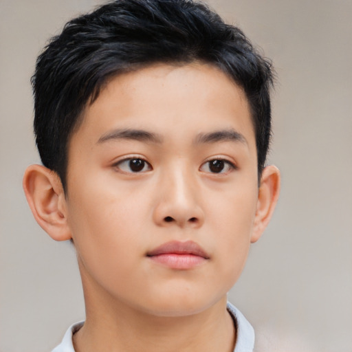 Neutral asian young-adult male with short  brown hair and brown eyes