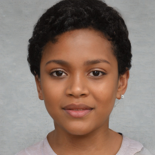 Neutral black child female with short  black hair and brown eyes