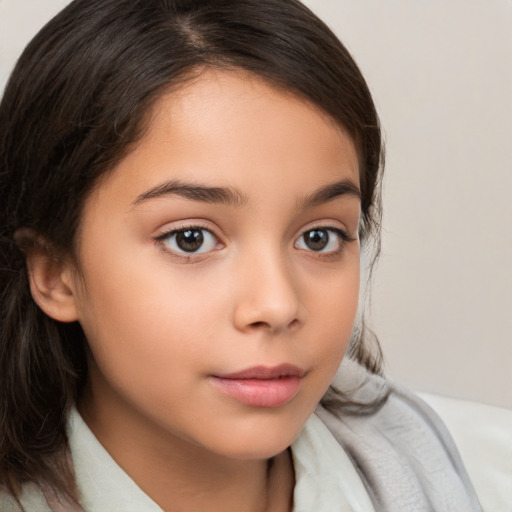 Neutral white child female with medium  brown hair and brown eyes