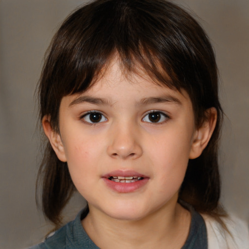 Neutral white child female with medium  brown hair and brown eyes