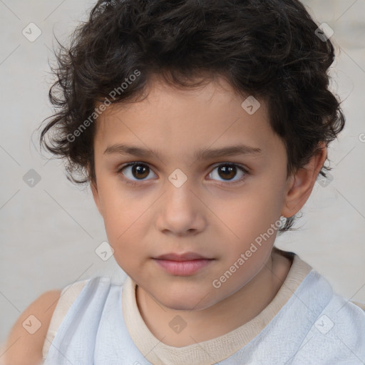 Joyful white child male with short  brown hair and brown eyes