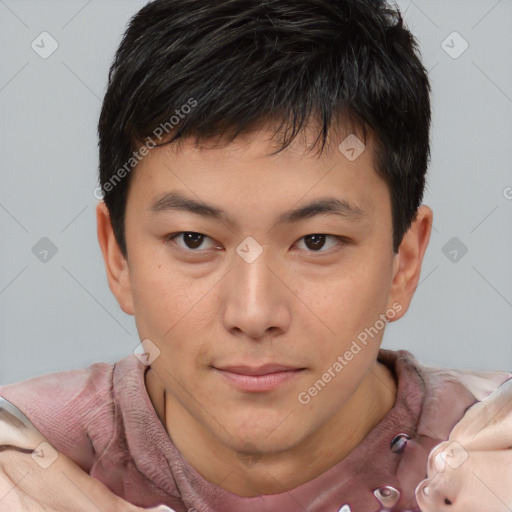 Neutral asian young-adult male with short  brown hair and brown eyes