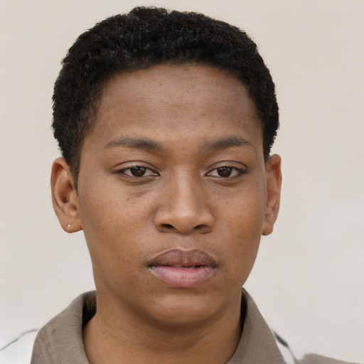 Neutral black young-adult male with short  brown hair and brown eyes