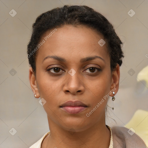 Neutral black young-adult female with short  brown hair and brown eyes