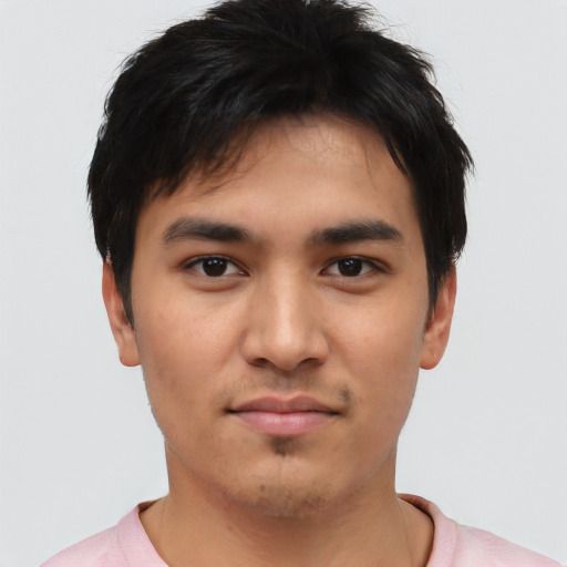 Neutral asian young-adult male with short  black hair and brown eyes