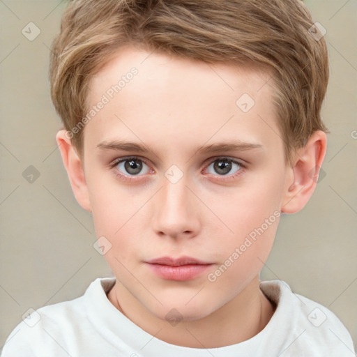 Neutral white child male with short  brown hair and grey eyes