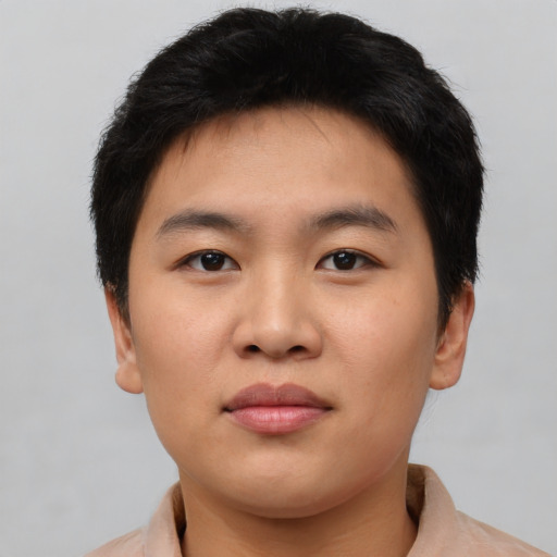 Neutral asian young-adult male with short  brown hair and brown eyes