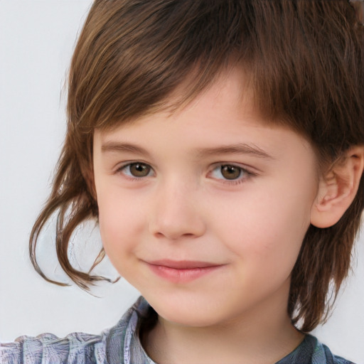 Joyful white child male with medium  brown hair and brown eyes