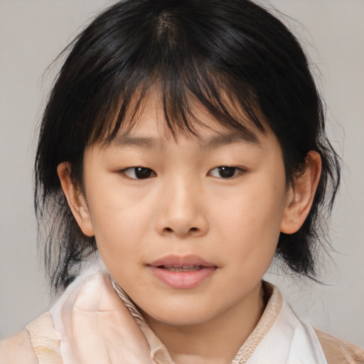 Neutral asian child female with medium  brown hair and brown eyes