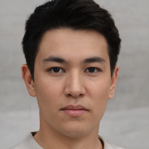 Neutral asian young-adult male with short  black hair and brown eyes