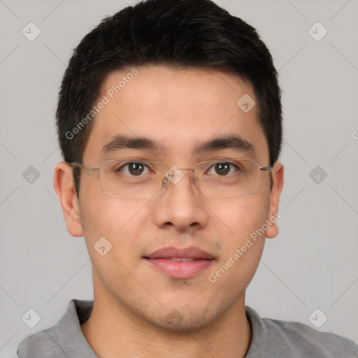 Neutral asian young-adult male with short  brown hair and brown eyes