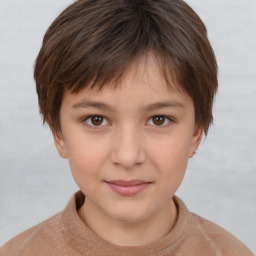 Joyful white child female with short  brown hair and brown eyes