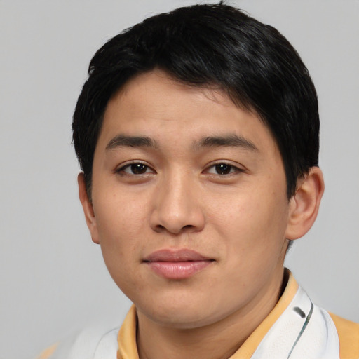 Neutral asian young-adult male with short  black hair and brown eyes
