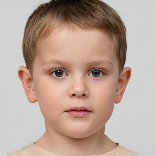 Neutral white child male with short  brown hair and brown eyes