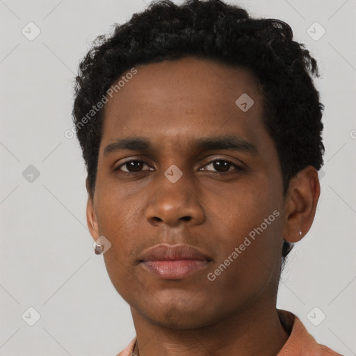 Neutral black young-adult male with short  brown hair and brown eyes
