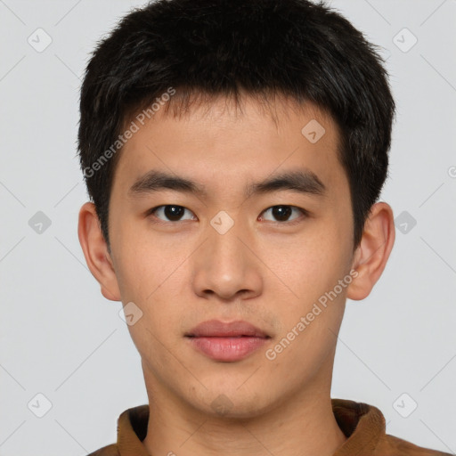 Neutral asian young-adult male with short  brown hair and brown eyes