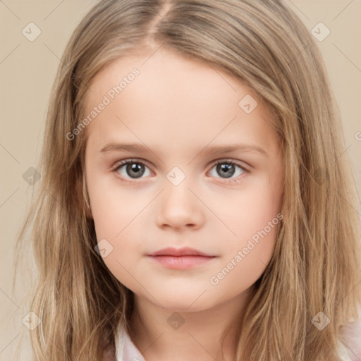 Neutral white child female with long  brown hair and brown eyes