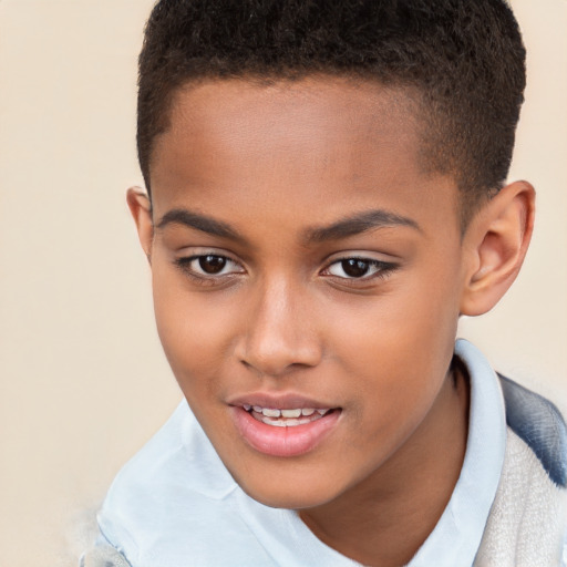 Joyful white child female with short  brown hair and brown eyes