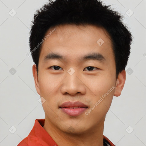 Neutral asian young-adult male with short  black hair and brown eyes