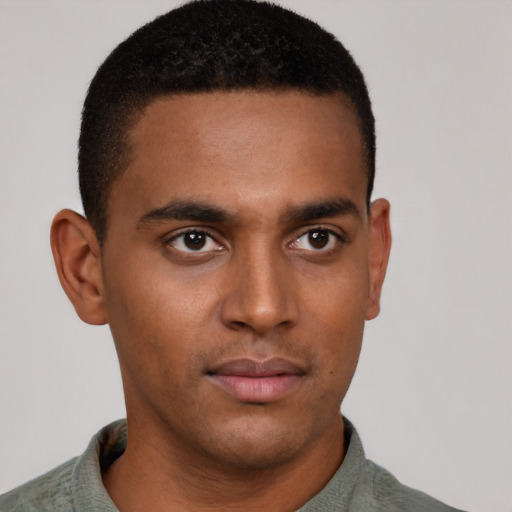 Neutral black young-adult male with short  brown hair and brown eyes