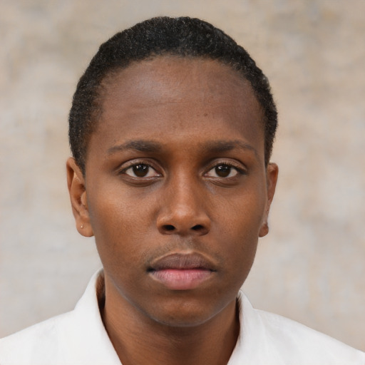 Neutral black young-adult male with short  brown hair and brown eyes