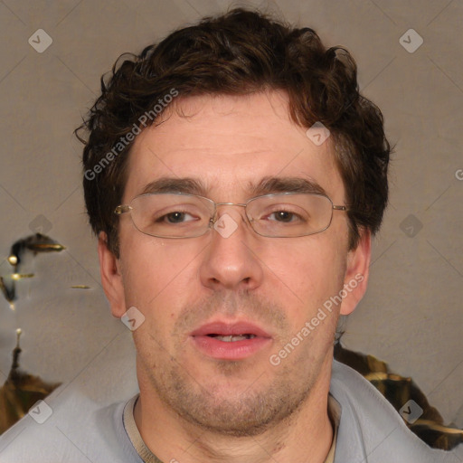 Neutral white adult male with short  brown hair and brown eyes