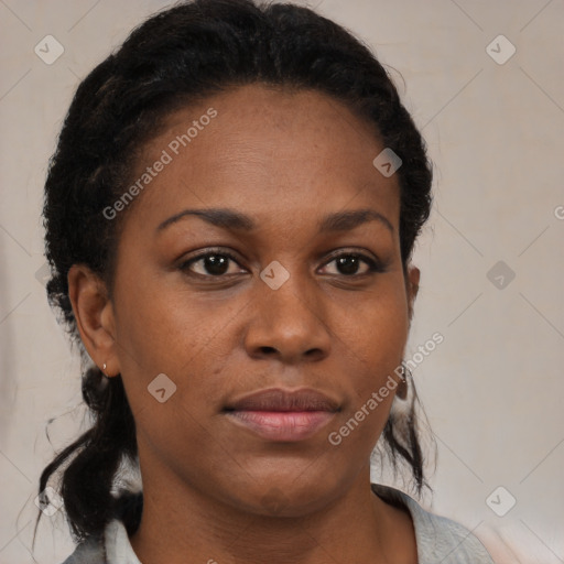 Neutral black young-adult female with short  brown hair and brown eyes