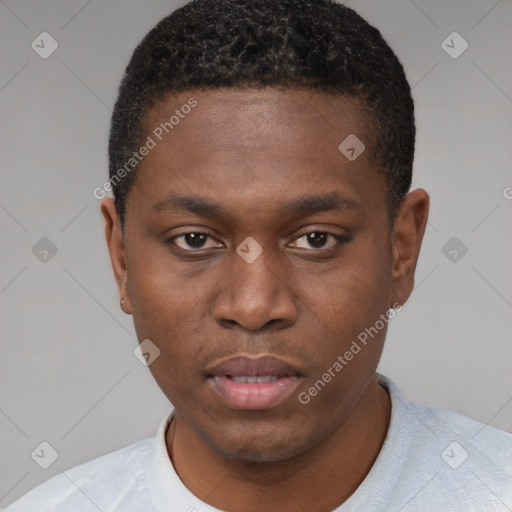 Neutral black young-adult male with short  brown hair and brown eyes