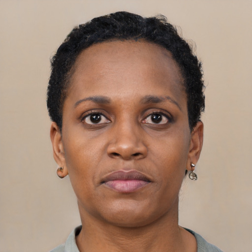 Neutral black young-adult female with short  brown hair and brown eyes