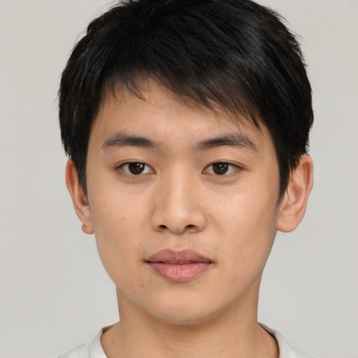 Neutral asian young-adult male with short  brown hair and brown eyes