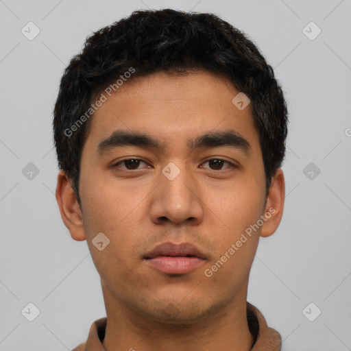 Neutral asian young-adult male with short  black hair and brown eyes