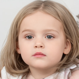 Neutral white child female with medium  brown hair and blue eyes