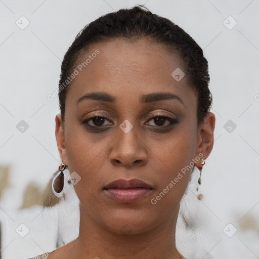 Neutral black young-adult female with short  brown hair and brown eyes