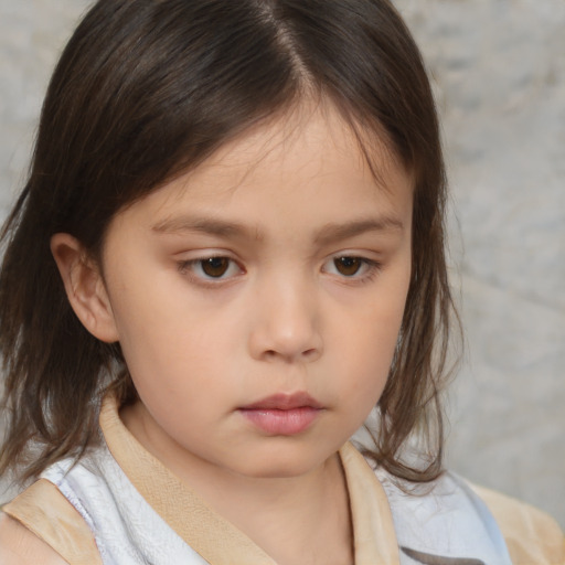 Neutral white child female with medium  brown hair and brown eyes