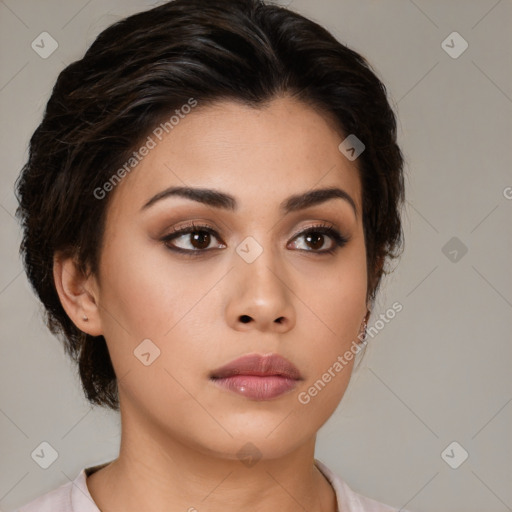 Neutral asian young-adult female with medium  brown hair and brown eyes