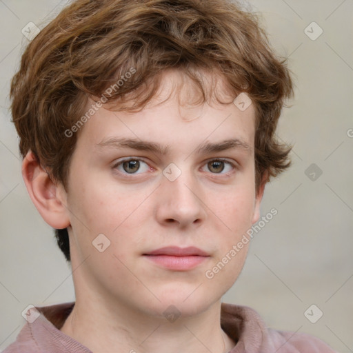 Neutral white young-adult male with short  brown hair and grey eyes