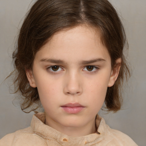 Neutral white child female with medium  brown hair and brown eyes