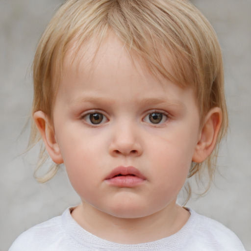 Neutral white child female with medium  brown hair and blue eyes