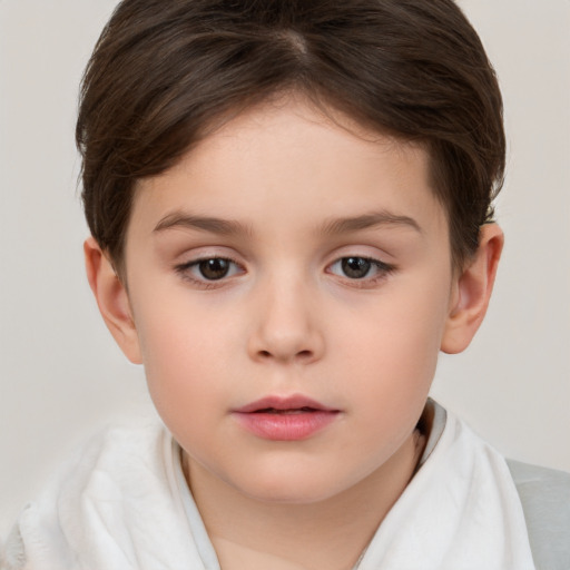 Neutral white child female with short  brown hair and brown eyes