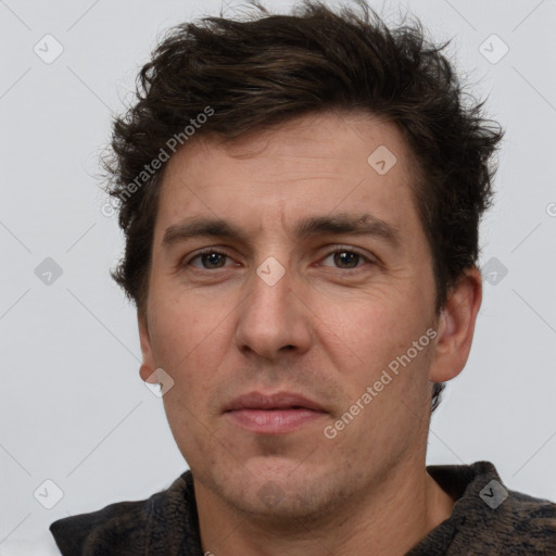 Neutral white adult male with short  brown hair and brown eyes