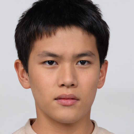 Neutral asian young-adult male with short  brown hair and brown eyes